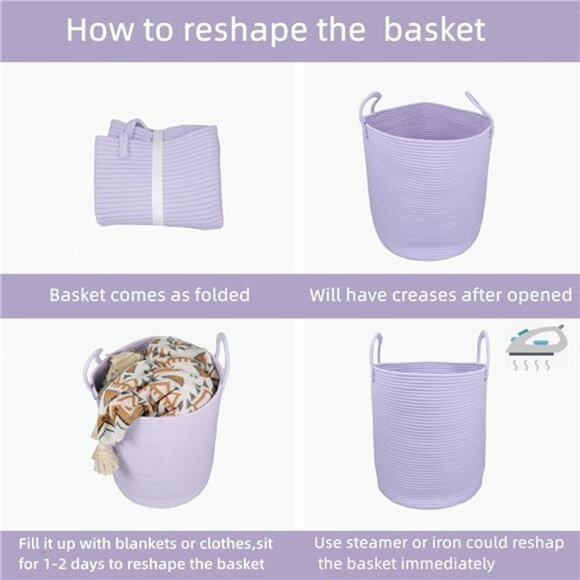 Rope Laundry Basket Hamper for Clothes Woven Storage Basket for Living Room - Picture 6 of 8